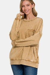Zenana Women's Exposed Seam Round Neck Sweatshirt - Stylish & Comfortable